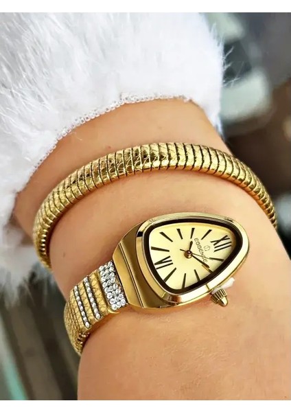 D1147.110 Kadın Kol Saati | 32 mm Yılan Formlu Kasa, Altın Renkli Spiral Kordon fiyatları