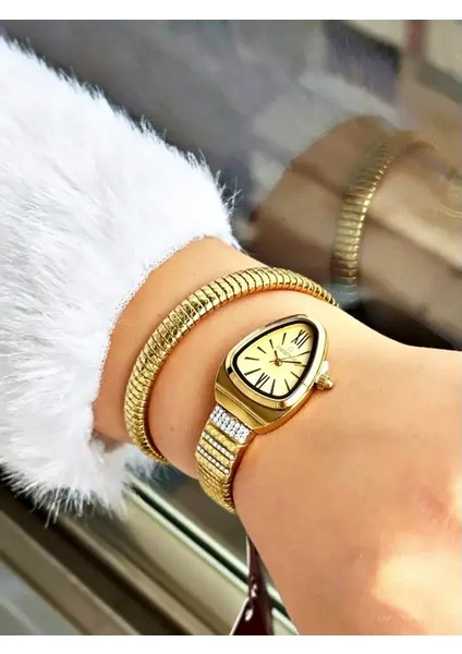 D1147.110 Kadın Kol Saati | 32 mm Yılan Formlu Kasa, Altın Renkli Spiral Kordon fırsatları