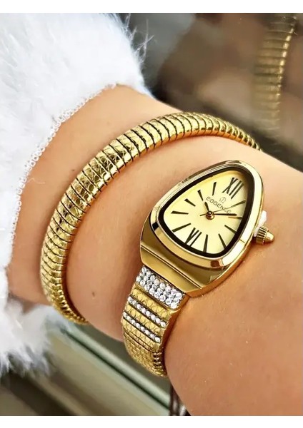 D1147.110 Kadın Kol Saati | 32 mm Yılan Formlu Kasa, Altın Renkli Spiral Kordon indirimleri