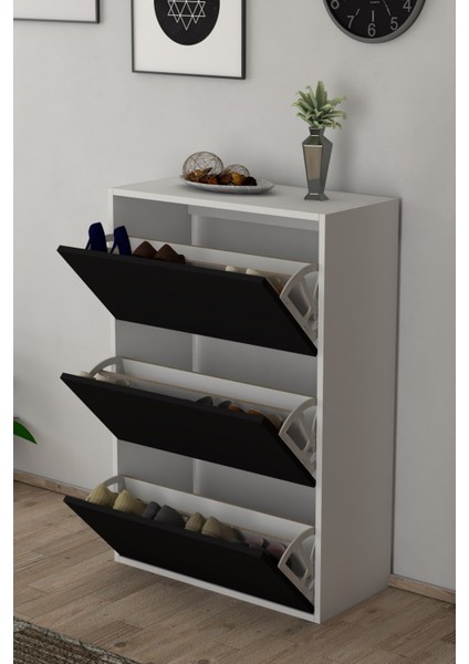 3 Kapaklı Kayar Raflı Ayakkabılık Siyah fiyatları