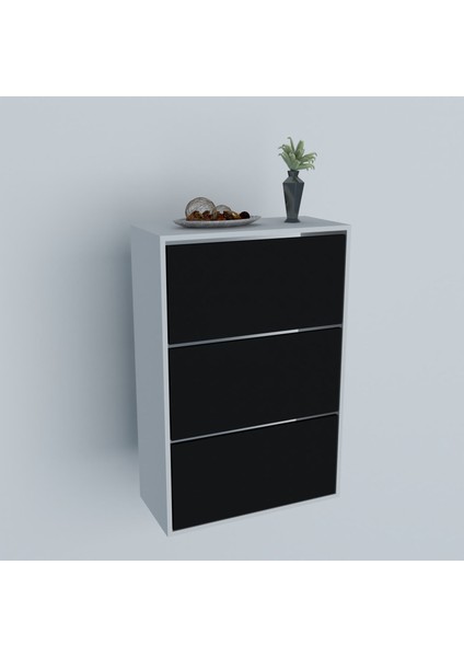 3 Kapaklı Kayar Raflı Ayakkabılık Siyah modelleri