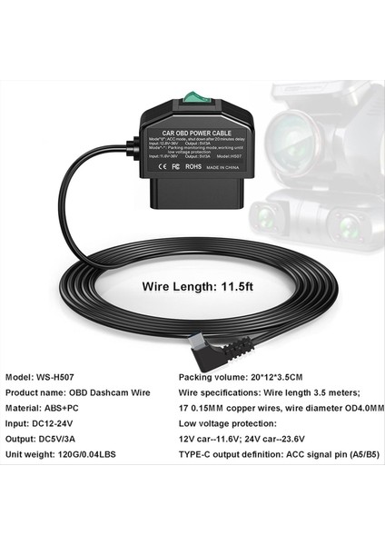 Dash Cam Obd Hardwire Kit Dash Camera USB Tip C Hardwire Kiti Dashcam 12-24V Ila 5V/3A Için Obd Güç Kablosu (Yurt Dışından) fırsatları