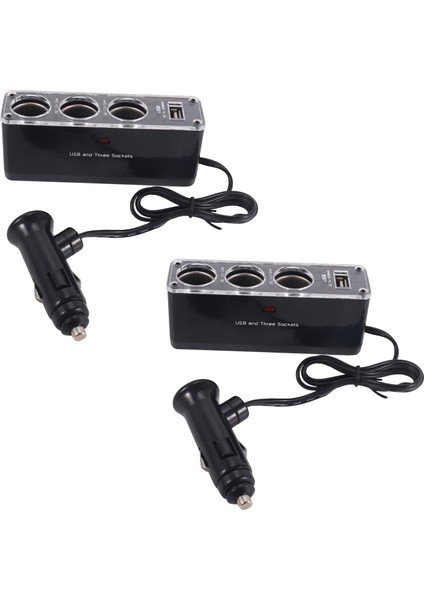 2x 3 Yollu Çok Fonksiyonlu Soket Arabası Çakmak Ayırıcı USB Fiş Şarj Cihazı Dc 12V/24V USB Bağlantı Noktası ile Üçlü Adaptör (Yurt Dışından)