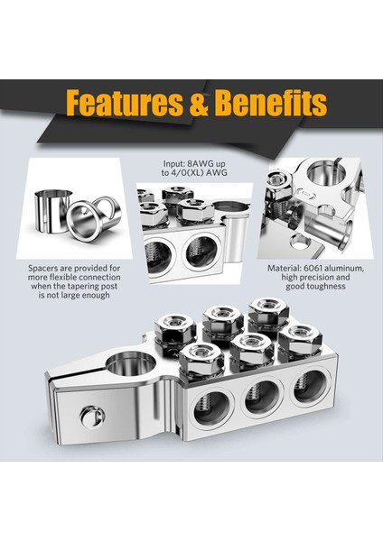 Pil Terminali Konektörleri 12 Yollu Pil Terminal Kelepçeleri Pil Terminalleri Üst Direk 8AWG&#39 Ye Kadar 4/0 (Xl) Awg Göstergesi (Yurt Dışından) modelleri