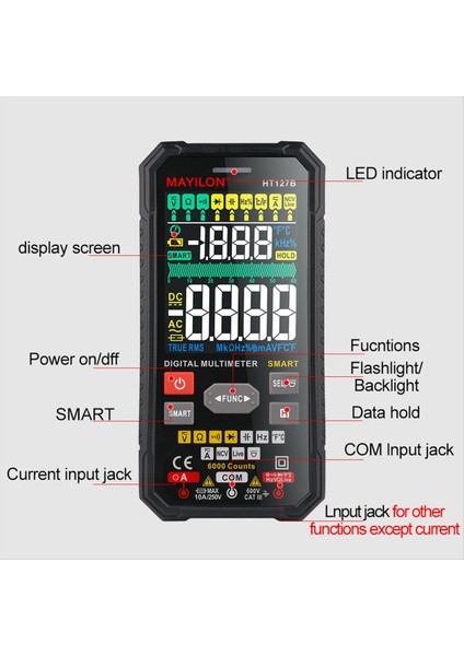Mayilon HT127B Dijital Multimetre 6000 Sayım Evrensel Metre Otomatik Aralık Gerçek Rms Çok Fonksiyonlu Metre Ncv Test Cihazı (Yurt Dışından) fiyatları
