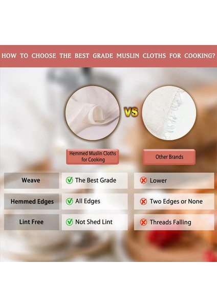 Yemek Pişirmek Için Muslin Bezleri 50X50CM Süzme Için Hemmed Peynir Bezleri Ağartılmamış Saf Pamuk Peynir Bezi 9 Adet (Yurt Dışından) modelleri