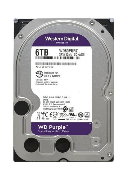 Purple 6tb 5400RPM 64MB Sata3 6gbit/sn WD62PURZ 7/24 HDD