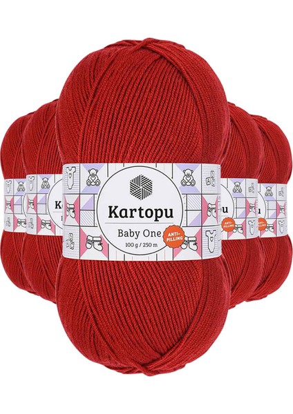 5 Adet Baby One Tüylenmeyen El Örgü Ipi Yünü Koyu Kırmızı K129