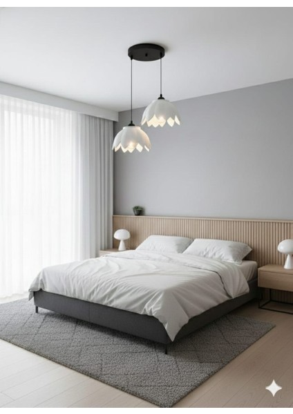 Lotus Görünümlü Modern ve Şık 2 Li Avize Beyaz ( Ampul Hediyeli)