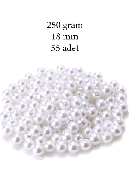 250 Gram 18MM Beyaz Renk Plastik Inci Boncuk Çanta ve Takı Yapım Boncuğu (~55 Adet)