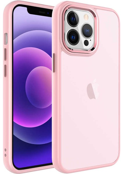 iPhone 13 Pro Max Uyumlu Buzlu Sert Pc Vlmt May Kapak-Pembe Açık
