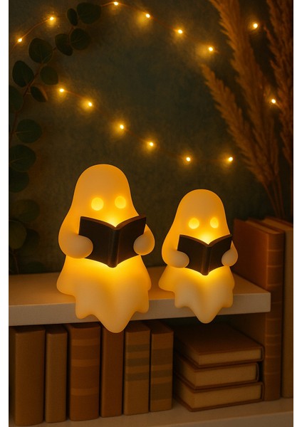 Kitap Okuyan Hayalet Figürü 2’li Pilli Mum ile Kullanım Masaüstü Obje Dekoratif Figür modelleri