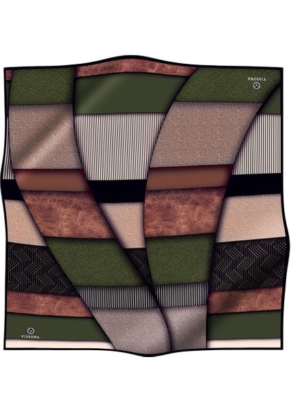 %100 Twill Ipek Dokulu ve Geometrik Desenli Haki - Vizon Yeşili Renkli 90X90 Eşarp Dikim Şekli : El Dikişi fiyatları