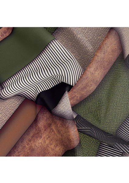 %100 Twill Ipek Dokulu ve Geometrik Desenli Haki - Vizon Yeşili Renkli 90X90 Eşarp Dikim Şekli : El Dikişi fırsatları