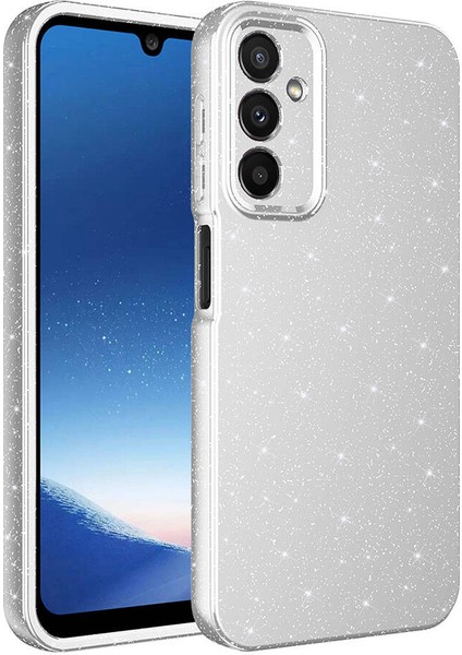 Galaxy A15 Kılıf Kamera Korumalı Simli Lüks Vlmt Koton Kapak-Gümüş
