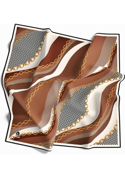 Kristal Zincir Desenli Bakır Renkli 90X90 Eşarp (Ipek Içermez) Dikim Şekli : El Dikişi