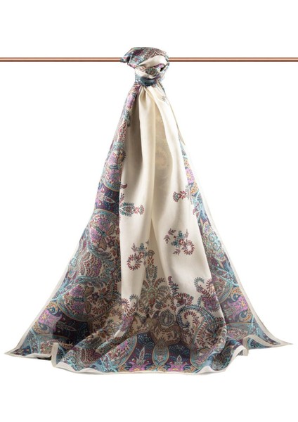 %100 Ipek Etnik Desenli Krem - Mint Yeşili Renkli 92X210 Şal fiyatları