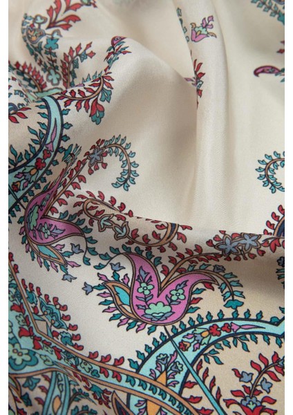 %100 Ipek Etnik Desenli Krem - Mint Yeşili Renkli 92X210 Şal modelleri