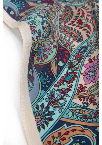 %100 Ipek Etnik Desenli Krem - Mint Yeşili Renkli 92X210 Şal fırsatları