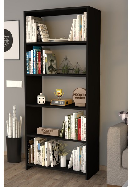 5 Raflı Kitaplık Siyah modelleri
