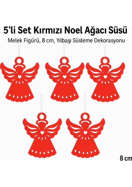 5'li Set Kırmızı Noel Ağacı Süsü – Melek Figürü, 8 Cm, Yılbaşı Süsleme Dekorasyonu fiyatları