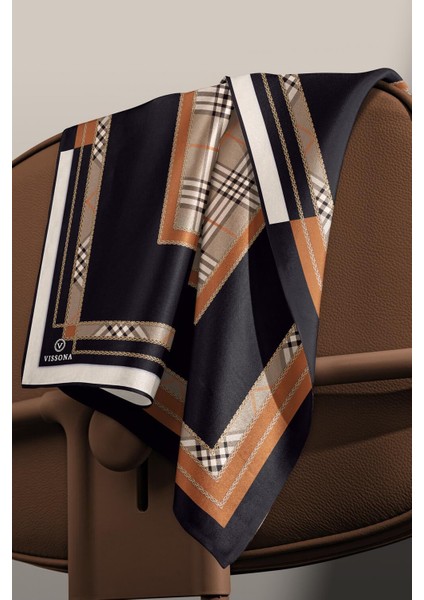 % 57 Ipek % 43 Viskon Twill Ipek Ekose Desenli Taba Renkli 90X90 Eşarp Dikim Şekli : El Dikişi modelleri