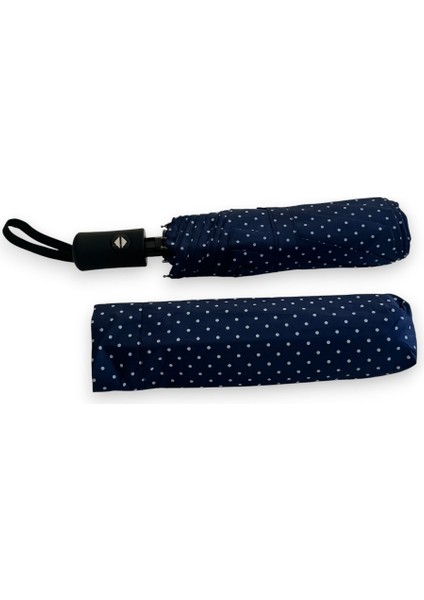 Lacivert Puantiyeli Tam Otomatik 8 Telli Kısa Şemsiye modelleri