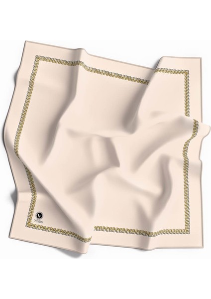 Twill Kenar Motifi Zincir Desenli Düz Krem Renkli 90X90 Dikim Şekli : El Dikişi Eşarp (Ipek Içermez)