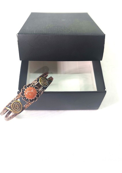 Bakır Bileklik, El Işçiliği, Ölçüsü Ayarlanabilir Doğaltaşlı Kadın Saf Bakır Bileklik