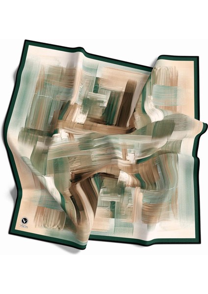 Kristal Fırça Efekti Desenli Zümrüt Yeşili Renkli 90X90 Eşarp (Ipek Içermez) Kenar Dikiş Şekli El Dikişli