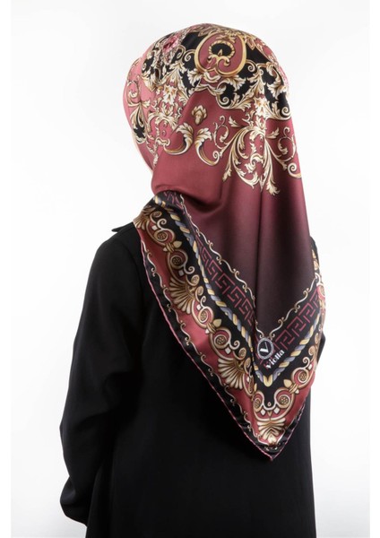 Twill Barok Desenli Gül Kurusu Renkli 90X90 Eşarp (Ipek Içermez) Dikim Şekli : El Dikişi