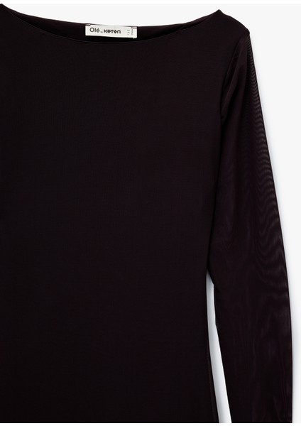 Uzun Kollu Bisiklet Yaka Volanlı Midi Elbise modelleri