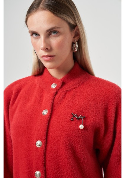 Düğme Detay Angora Hırka 7005 Kırmızı fiyatları