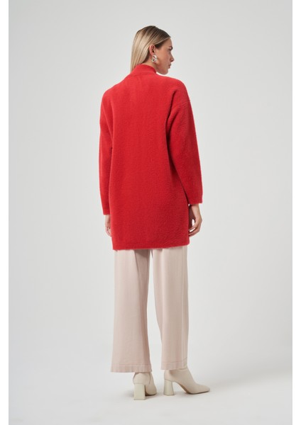 Düğme Detay Angora Hırka 7005 Kırmızı modelleri