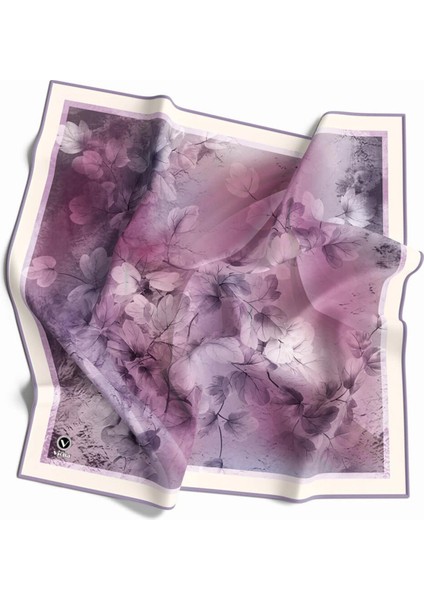 Kristal Batik Çiçek Desenli Lila Renkli 90X90 Eşarp (Ipek Içermez) Kenar Dikiş Şekli El Dikişli
