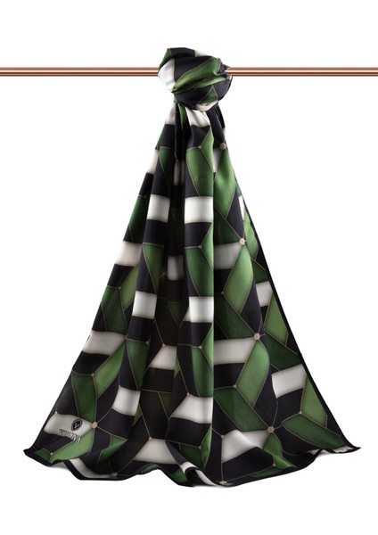 Lüks Medine Ipeği Geometrik Desenli Zümrüt Yeşili Renkli 75X195 Kırışmaz Şal Moss Krep Dikiş Tipi Italyan Dikişli fiyatları