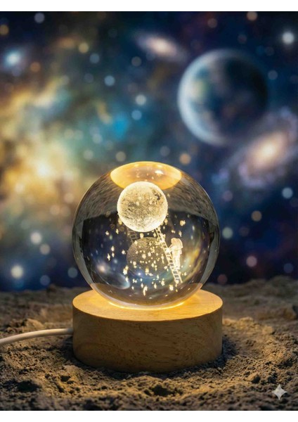 3D Ay'a Tırmanan Astronot Işıklı Kristal Küre – Motivasyon Temalı Gece Lambası fiyatları
