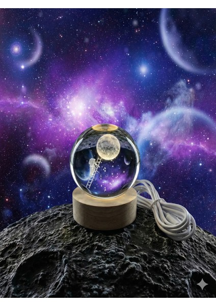 3D Ay'a Tırmanan Astronot Işıklı Kristal Küre – Motivasyon Temalı Gece Lambası modelleri