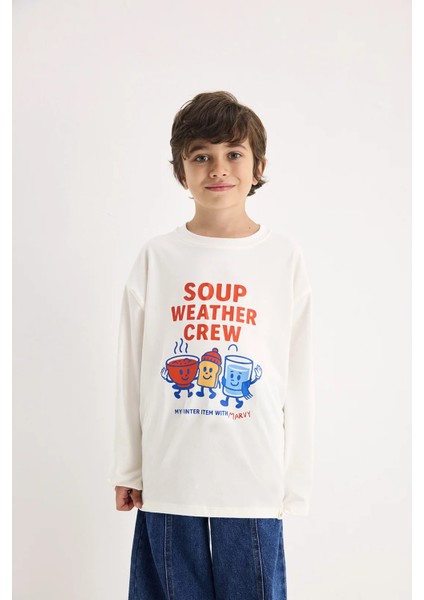 Kış Temalı Baskılı Uzun Kollu Tshirt