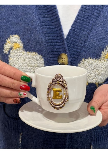 280ML Kişiye Özel Çerçeve Harfli Büyük Çay Kahve Kupası Altlığı ile fiyatları
