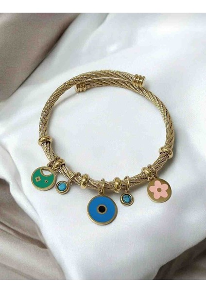 Kadın Gold Kalın Burgu Renkli Charm Çelik Kelepçe fiyatları