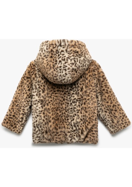 Kapüşonlu Uzun Kollu Leopar Desenli Peluş Ceket fiyatları
