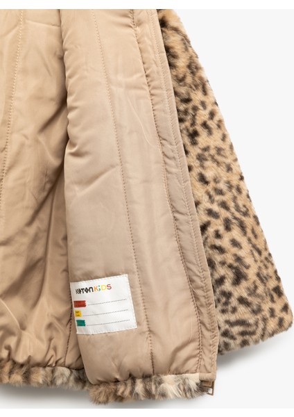 Kapüşonlu Uzun Kollu Leopar Desenli Peluş Ceket fırsatları