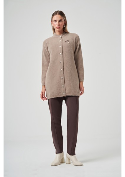 Düğme Detay Angora Hırka 7005 Vizon indirimleri