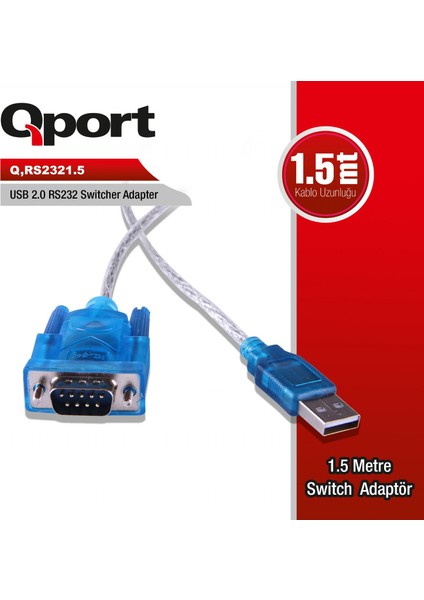 Qport Q-RS2321.5 USB To RS232 1.5mt Çevirici Kablo