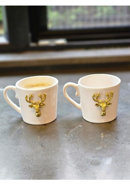 2li Set Altın Geyikli Büyük Çay Kupası 240ML