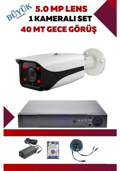 1 Kameralı Hd Büyük Kasa Set - 5mp Sony Lensli Full Hd Gece Görüşlü Güvenlik Kamerası Sistemi