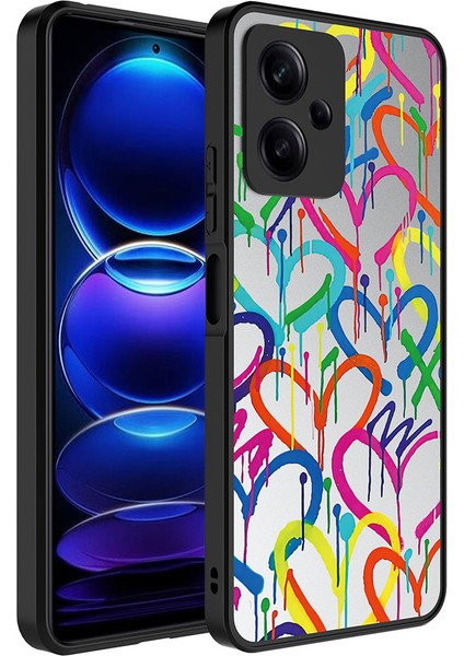 Xiaomi Redmi Note 12 5g Kılıf Aynalı Desenli Kamera Korumalı Parlak Vlmt Mirror Kapak-Kalp