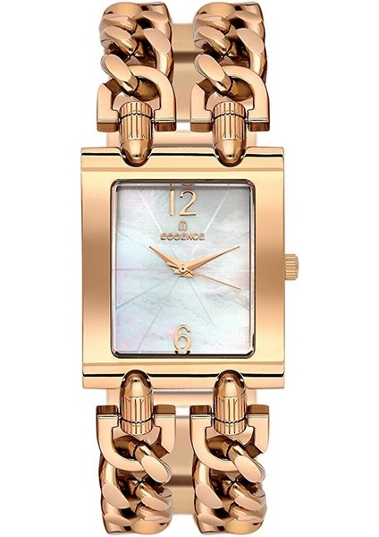 D1132.420 Kadın Kol Saati | 36 mm Rose Gold Zincir Form Çelik Kordon, Kare Kasa, Sedef Kadran