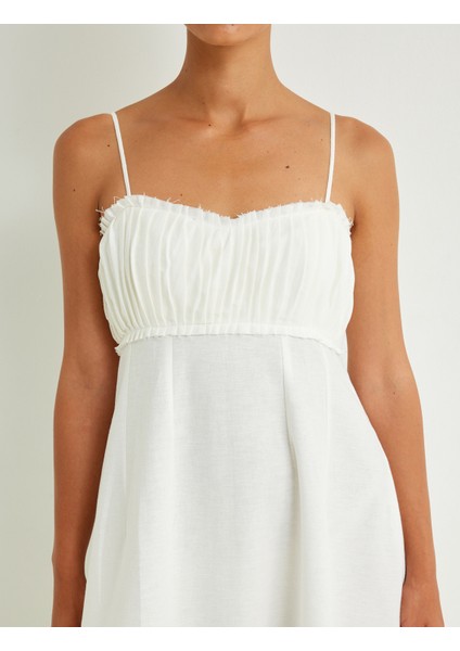 Keten Karışımlı Uzun Elbise Ince Askılı Dokulu indirimleri